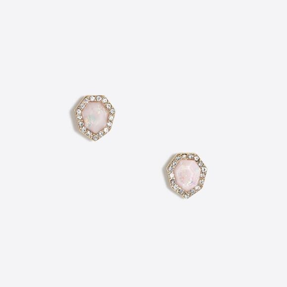 J.Crew Womens Iridescent geo stud crystal gold earrings NWT 18.50 Pink Gold - Picture 1 of 3